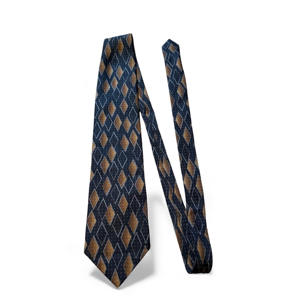 JF J.Ferrar Navy and Brown Geometric Tie